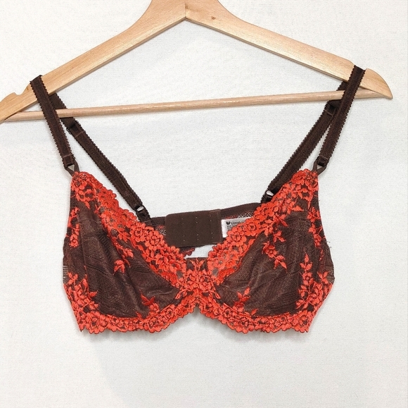 Wacoal Embrace Lace Underwire Bra Brown Orange Embroidered Unlinedn65191 34C - Picture 1 of 7